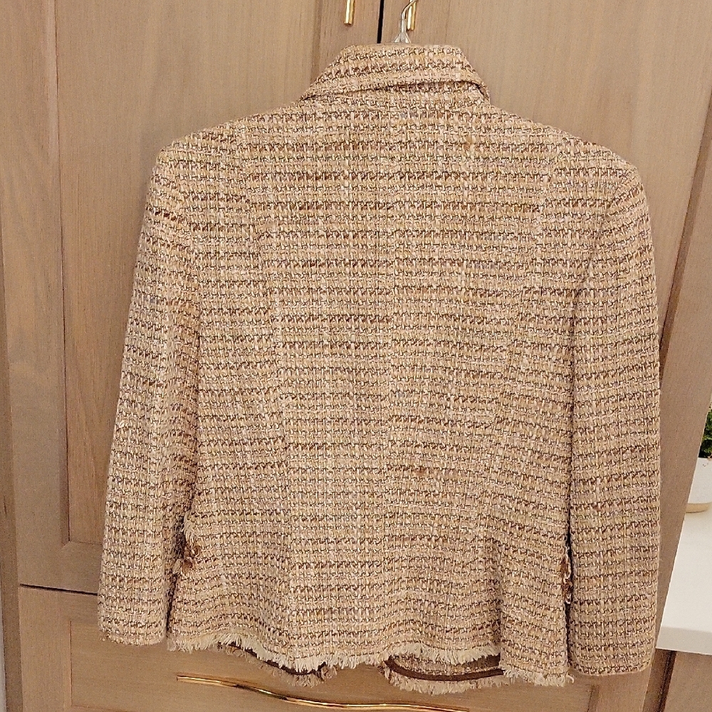 The Limited Textured Blazer in Beige with Dark Trim - Picture 3 of 3